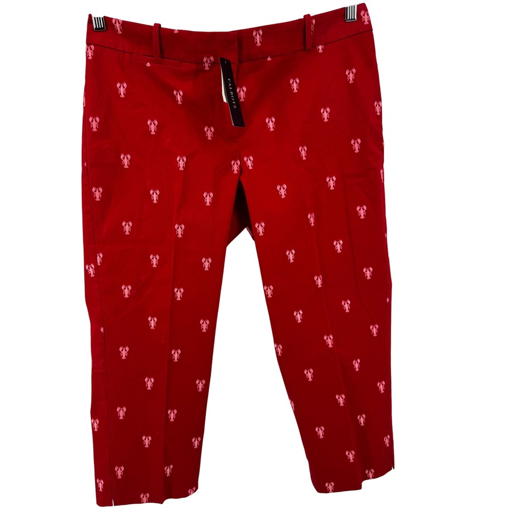 Talbots Cropped Pants 12 Petites Red Lobster Print Signature Straight Leg